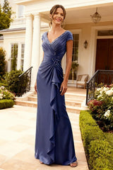 Dreamyannie Grey Blue Chiffon Floor Length Mother Of The Bride Dress With Beading