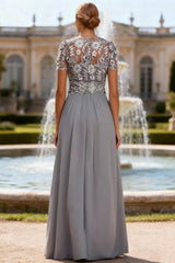 Dreamyannie Grey Blue Floral Beaded Floor Length Mother Of The Bride Jumpsuits With Cape