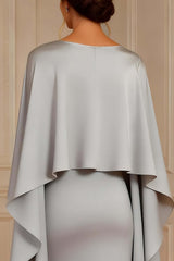 Dreamyannie Grey Mermaid Boat Neck Satin Long Mother Of The Bride Dress With Cape
