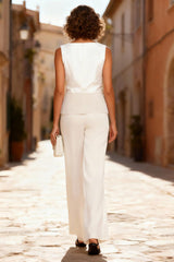 Dreamyannie Ivory Floral Boat Neck Appliqued 3 Piece Mother Of The Bride Pant Suits With Jacket