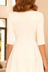 Dreamyannie Ivory Satin A Line Tea Length Mother Of The Bride Dress With Sleeves