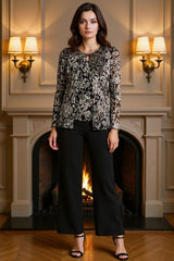 Dreamyannie Jacquard Black Golden 3 Piece Mother Of The Bride Pant Suits With Jacket