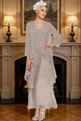 Dreamyannie Khaki Tiered Ruffled 2 Piece Ankle Length Mother Of The Bride Dress With Jacket