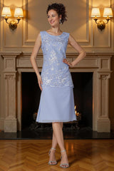 Dreamyannie Light Blue Bodycon 2 Piece Knee Length Mother Of The Bride Dress With Jacket