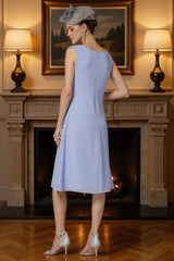Dreamyannie Light Blue Bodycon 2 Piece Knee Length Mother Of The Bride Dress With Jacket
