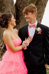 Dreamyannie Light Pink Prom Dress Tulle Tiered A-Line Sweetheart Long Evening Dress