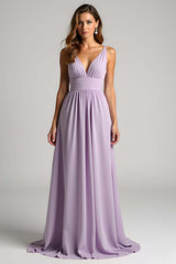 Dreamyannie Lilac Ruched A Line Long Formal Dress