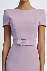 Dreamyannie Lilac Sheath Crepe Formal Dress With Belt