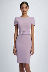 Dreamyannie Lilac Sheath Crepe Formal Dress With Belt
