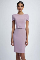 Dreamyannie Lilac Sheath Crepe Formal Dress With Belt