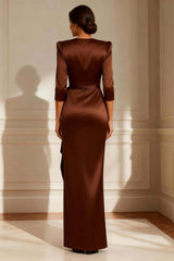 Dreamyannie Mermaid Chocolate Round Neck Satin Long Mother Of The Bride Dress With Sash