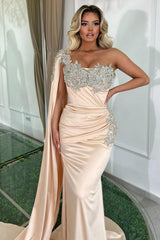 Dreamyannie Mermaid One Shoulder Beading Sleeveless Evening Dress