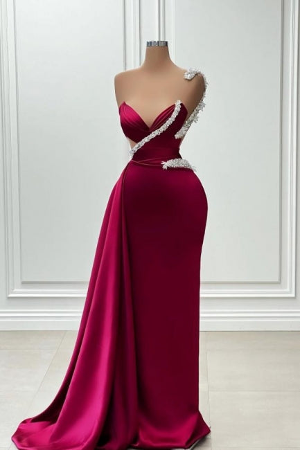 Dreamyannie Mermaid Prom Dress One Shoulder Beading Satin Formal Dress