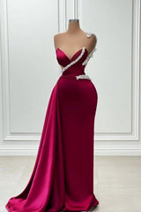 Dreamyannie Mermaid Prom Dress One Shoulder Beading Satin Formal Dress