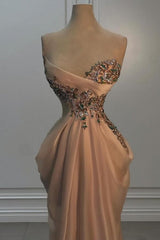 Dreamyannie Mermaid Prom Dress Sweetheart Sleeveless Organza Formal Dress With Rhinestone