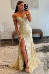 Dreamyannie Mermaid Red Prom Dress Long Appliqued Formal Dress With Slit
