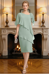 Dreamyannie Mint Green Bodycon Knee Length Mother Of The Bride Dress With Beading