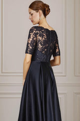 Dreamyannie Navy Bateau Neck Beaded High Low Mother Of The Bride Dress With Bow