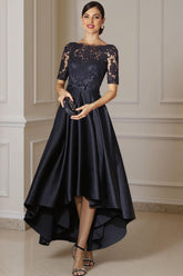 Dreamyannie Navy Bateau Neck Beaded High Low Mother Of The Bride Dress With Bow