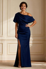Dreamyannie Navy One Shoulder Mermaid Long Mother Of The Bride Dress With Slit