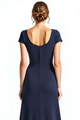 Dreamyannie Navy Wedding Guest Dress Square Neck Long Formal Dress With Bowknot