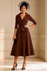 Dreamyannie Notched Lapel Chocolate A Line Midi Mother Of The Bride Dress