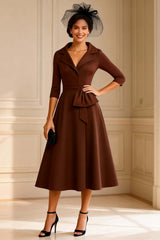 Dreamyannie Notched Lapel Chocolate A Line Midi Mother Of The Bride Dress