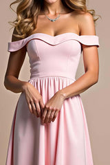 Dreamyannie Off The Shoulder A Line Pink Wedding Guest Dress Ruched Long Formal Dress