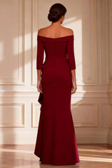 Dreamyannie Off The Shoulder Burgundy Asymmetrical Mother Of The Bride Dress With Ruffles