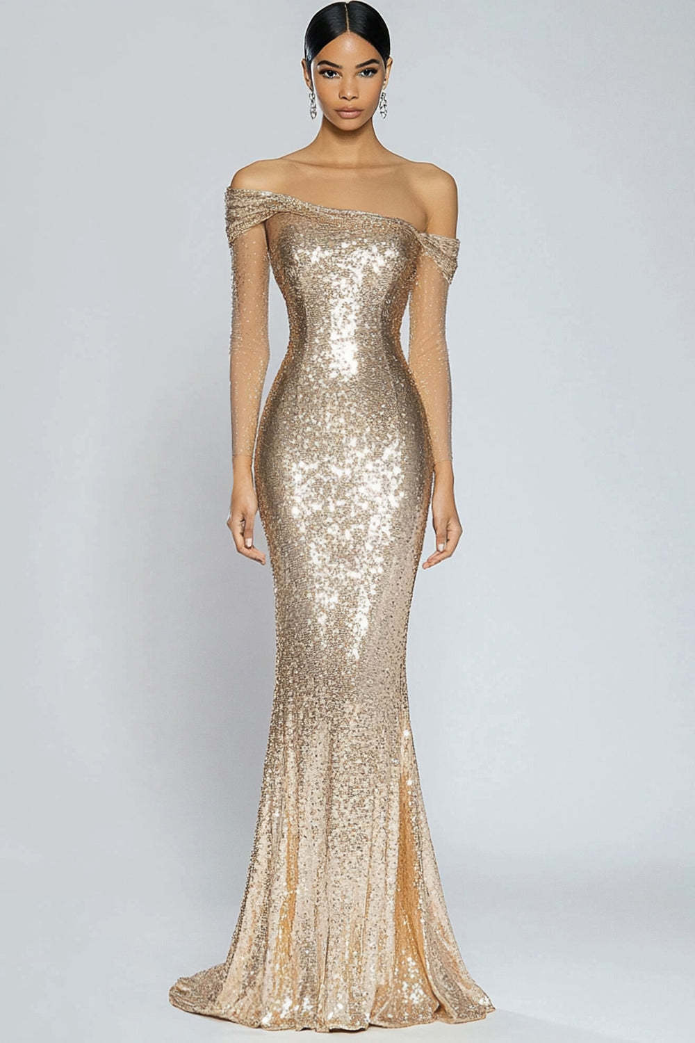 Dreamyannie Off The Shoulder Champagne Wedding Guest Dress Mermaid Off The Shoulder Long Formal Dress