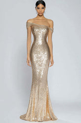 Dreamyannie Off The Shoulder Champagne Wedding Guest Dress Mermaid Off The Shoulder Long Formal Dress