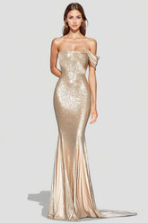 Dreamyannie Off The Shoulder Mermaid Champagne Wedding Guest Dress Long Formal Dress