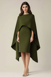 Dreamyannie Olive Wedding Guest Dress Scoop Sheath Formal Dress With Shawl
