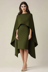 Dreamyannie Olive Wedding Guest Dress Scoop Sheath Formal Dress With Shawl