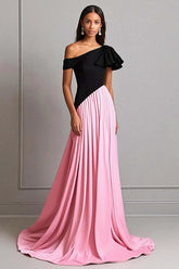 Dreamyannie One Shoulder A Line Elegant Black Pink Wedding Guest Dress Formal Dress