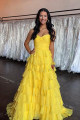 Dreamyannie Orange Prom Dress A Line Sweetheart Long Formal Dress With Ruffles