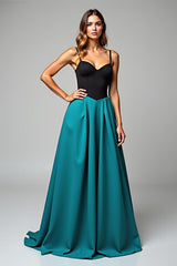 Dreamyannie Peacock Blue Wedding Guest Dress A Line Black Wedding Guest Dress Satin Long Formal Dress