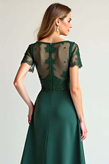 Dreamyannie Pine Illusion Neck Formal Dress With Beading