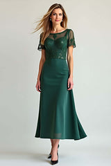 Dreamyannie Pine Illusion Neck Formal Dress With Beading