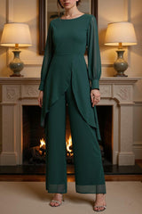 Dreamyannie Plum Chiffon Boat Neck 2 Piece Mother Of The Bride Pant Suits