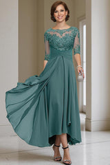 Dreamyannie Purple Chiffon Bateau Neck Ankle Length Mother Of The Bride Dress With Lace