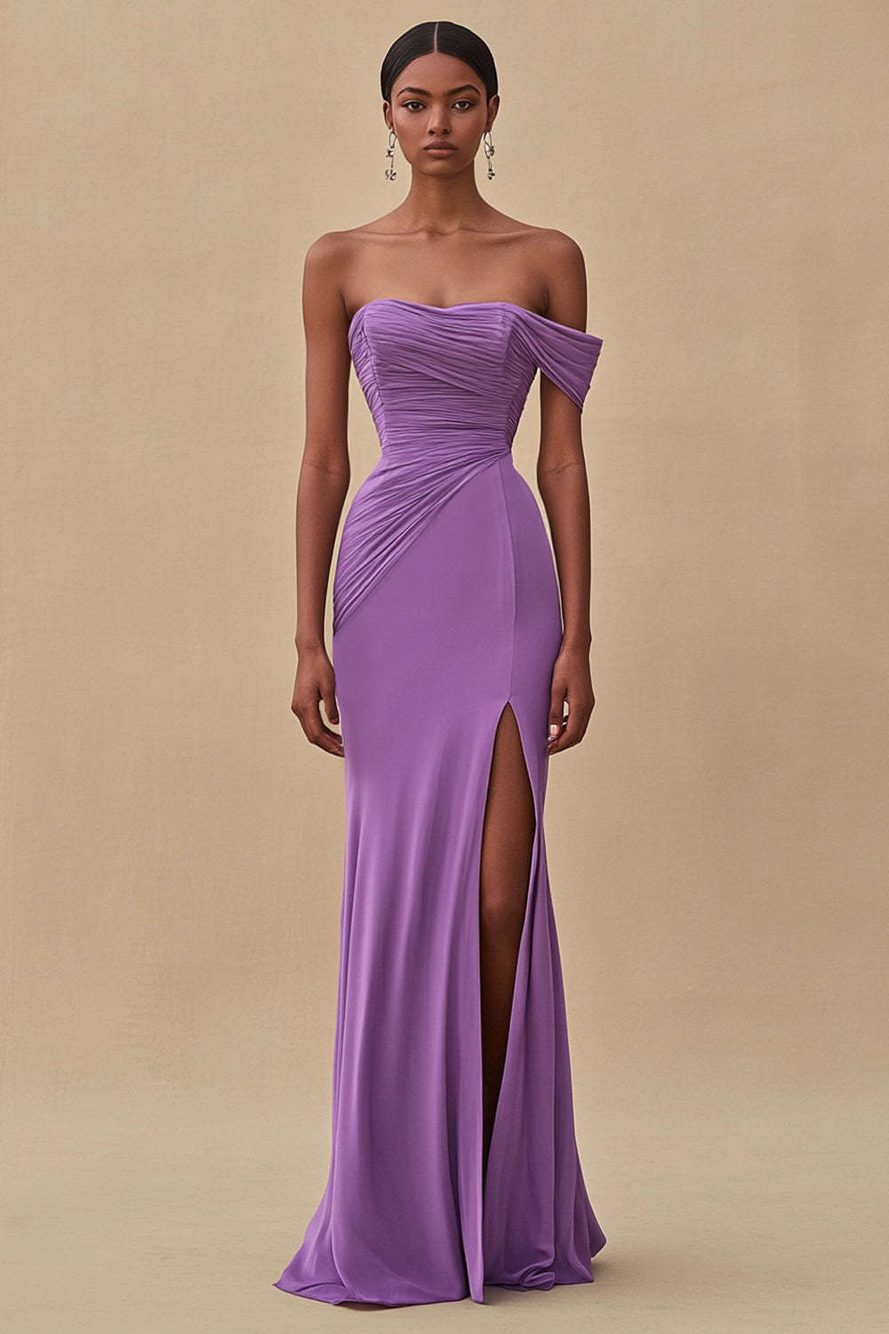 Dreamyannie Purple Wedding Guest Dress Mermaid Off The Shoulder Long Formal Dress With Slit