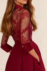 Dreamyannie Red Satin Lapel Floor Length Mother Of The Bride Jumpsuits With Cape