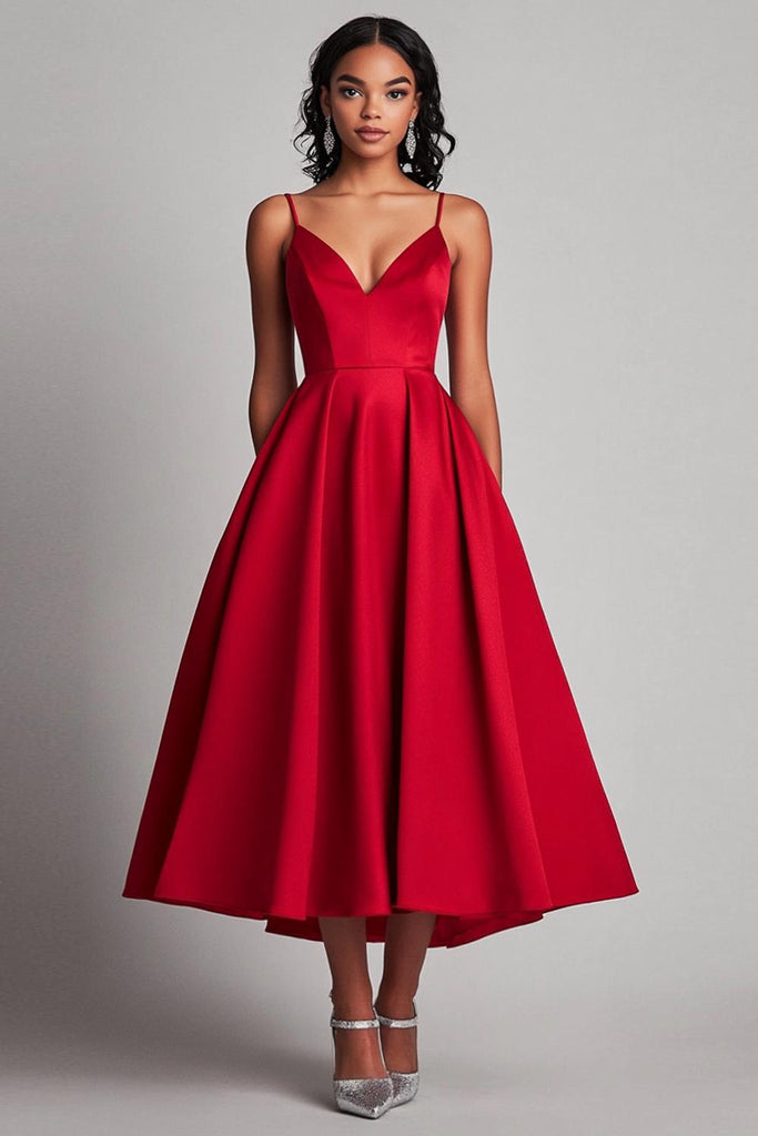 Dreamyannie UK Red Wedding Guest Dress Satin ALine Tea Length — free download