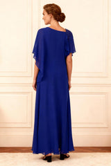 Dreamyannie Royal Blue Chiffon Sheath Floor Length Mother Of The Bride Dress With Beading