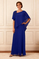 Dreamyannie Royal Blue Chiffon Sheath Floor Length Mother Of The Bride Dress With Beading