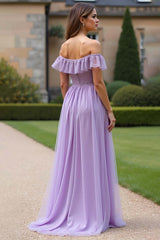 Dreamyannie Ruched A Line Tulle Lilac Long Formal Dress