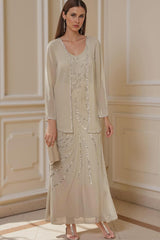 Dreamyannie Rust Chiffon V Neck Floor Length 2 Piece Mother Of The Bride Dress With Jacket