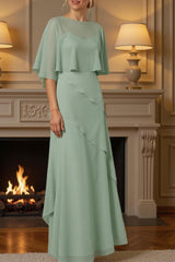Dreamyannie Sage Green Chiffon Sheath 2 Piece Floor Length Mother Of The Bride Dress With Cape