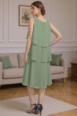 Dreamyannie Sage Green Ruffled A Line 2 Piece Knee Length Mother Of The Bride Dress With Jacket
